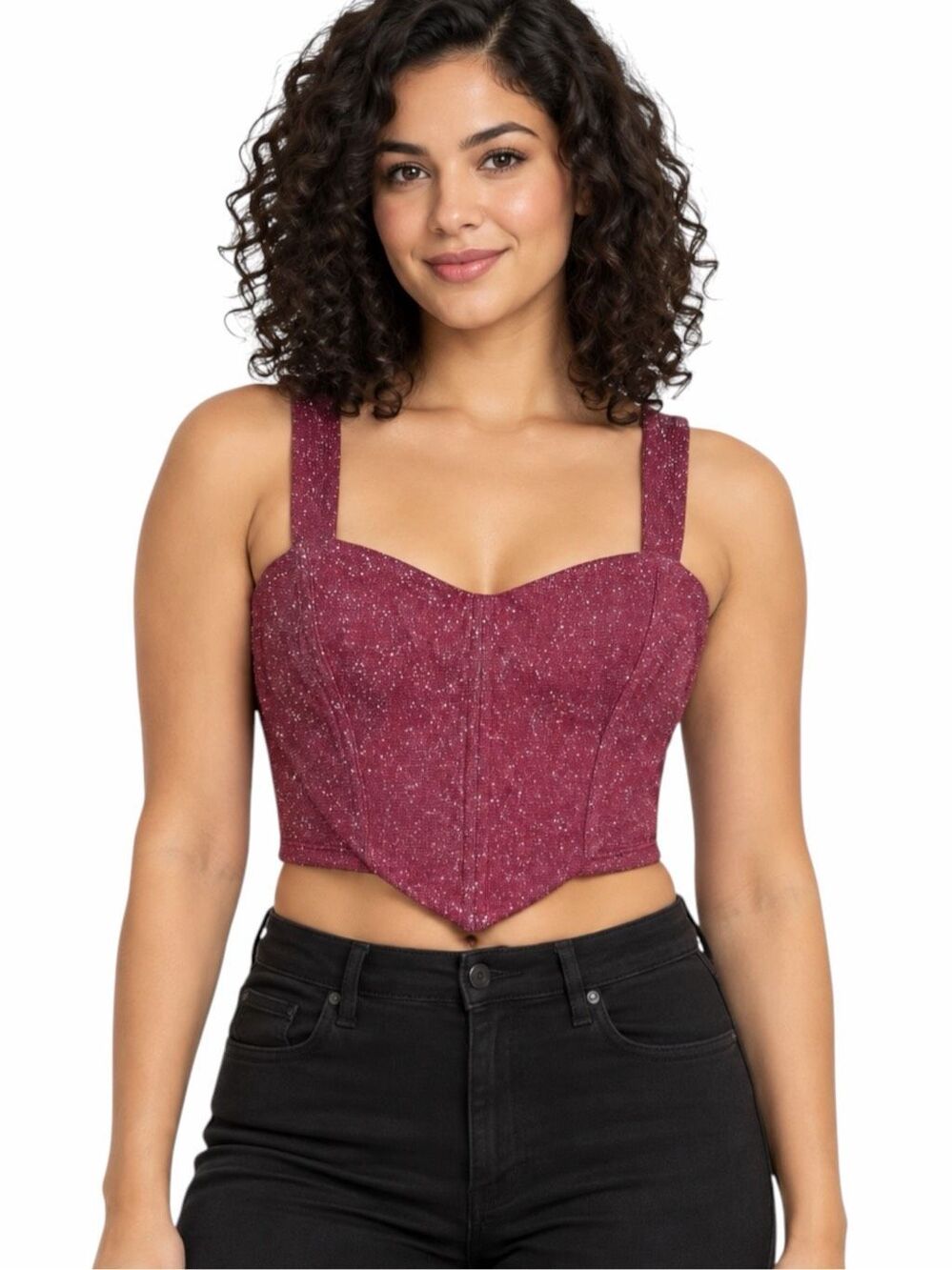 THIRTY/THIRTY LA Metallic Glitter Corset Crop Top Pink Sweetheart Small